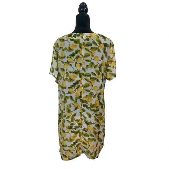 Boohoo Women's Size 12 White Lemon Print Short Sleeve Shift Dress Garden Picnic - Picture 2 of 7